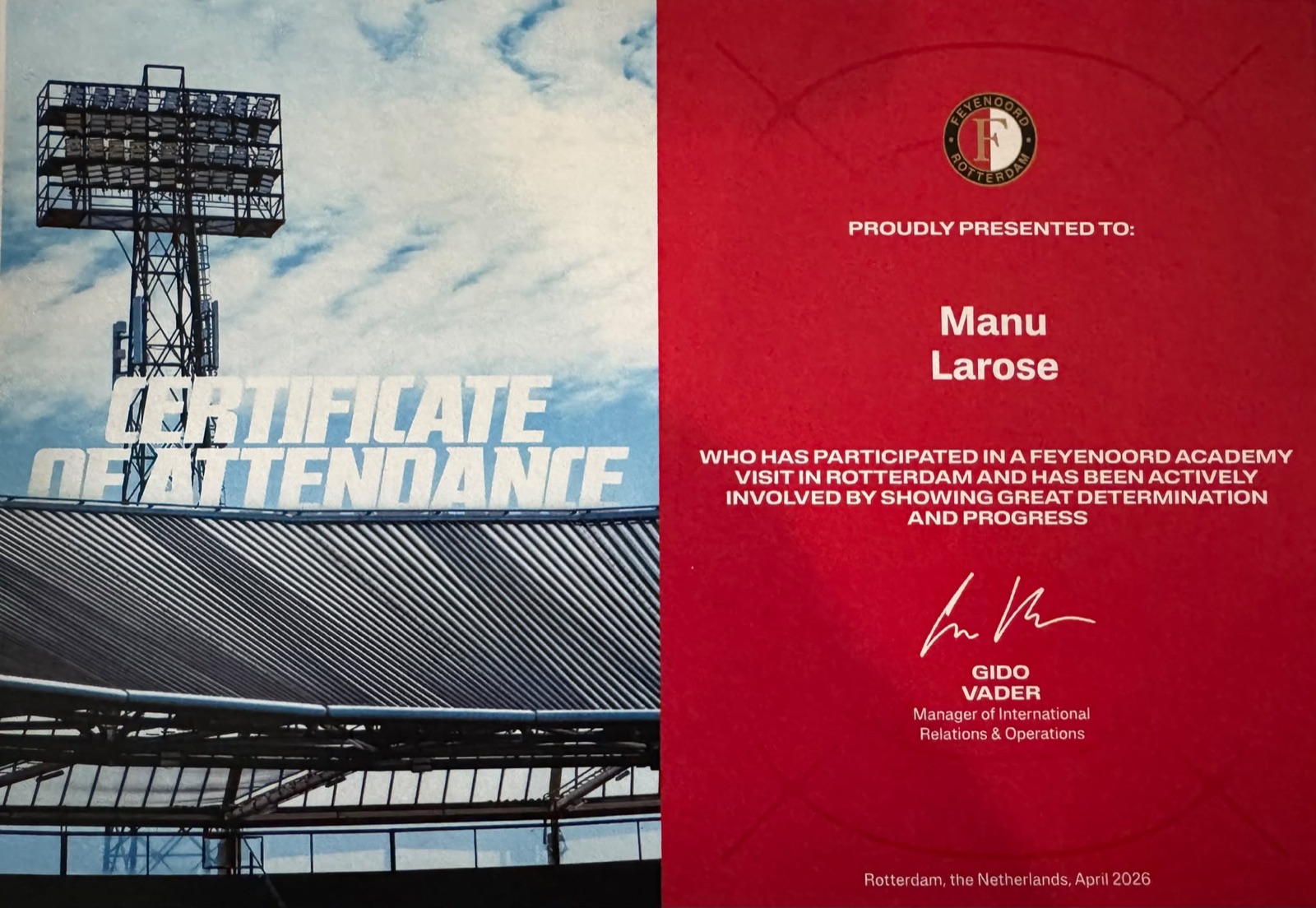 Certificaat: Feyenoord Academy — Rotterdam 2026